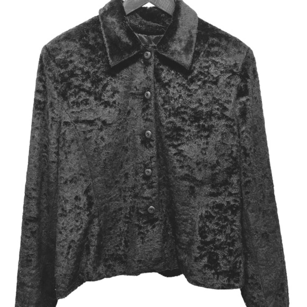 Vintage Tobias Black Faux Fur Sheared Cropped Pea Coat - Size Large - Rare Find!